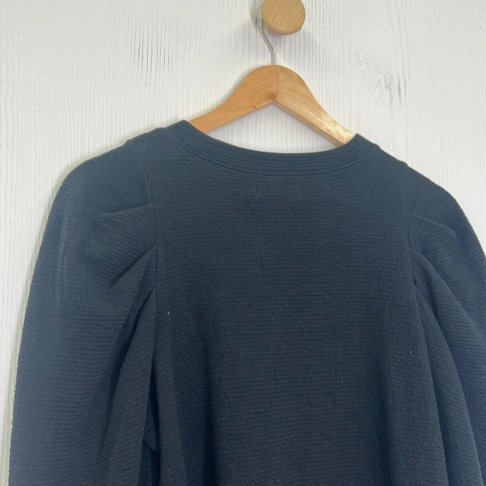Madewell - Textured Button Puff Long Sleeve Black Crewneck Blouse Size Medium